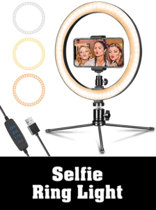 Dimmable Desk Makeup LED Ring Light 10" with Tripod Stand & Phone Holder for Live Streaming & YouTube Video, Photography, Shooting with 3 Light Modes & 10 Brightness Level